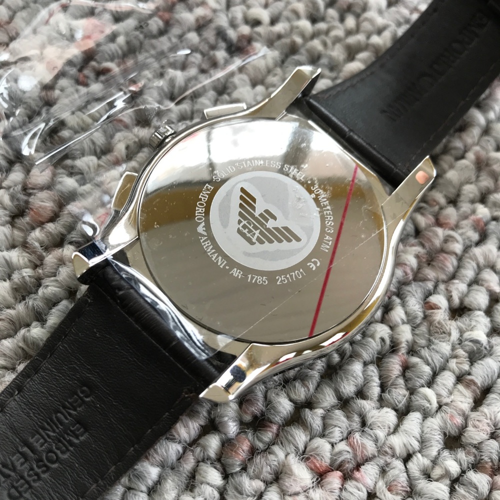 Emporio Armani Men's Brown Leather Dress Watch - Picture 5 of 8